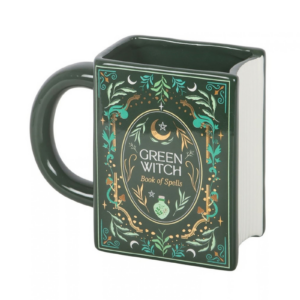 zielony kubek w kształcie książki green witch zielona wiedźma
