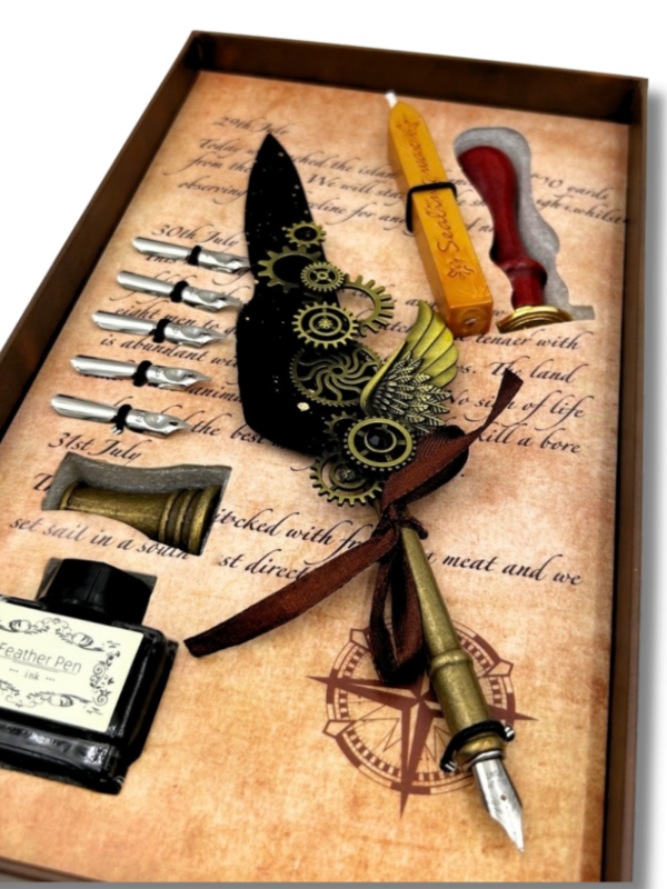 zestaw_do_kaligrafii_steampunk_02 zestaw do kaligrafii z gęsim piórem czarne steampunk