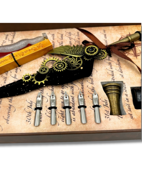 zestaw_do_kaligrafii_steampunk_04 zestaw do kaligrafii z wymiennymi końcówkami pióro czarne steampunk