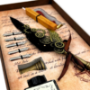 zestaw_do_kaligrafii_steampunk_06 pełny zestaw do pisania listów z piórem i stemplem do lakowania pieczęci